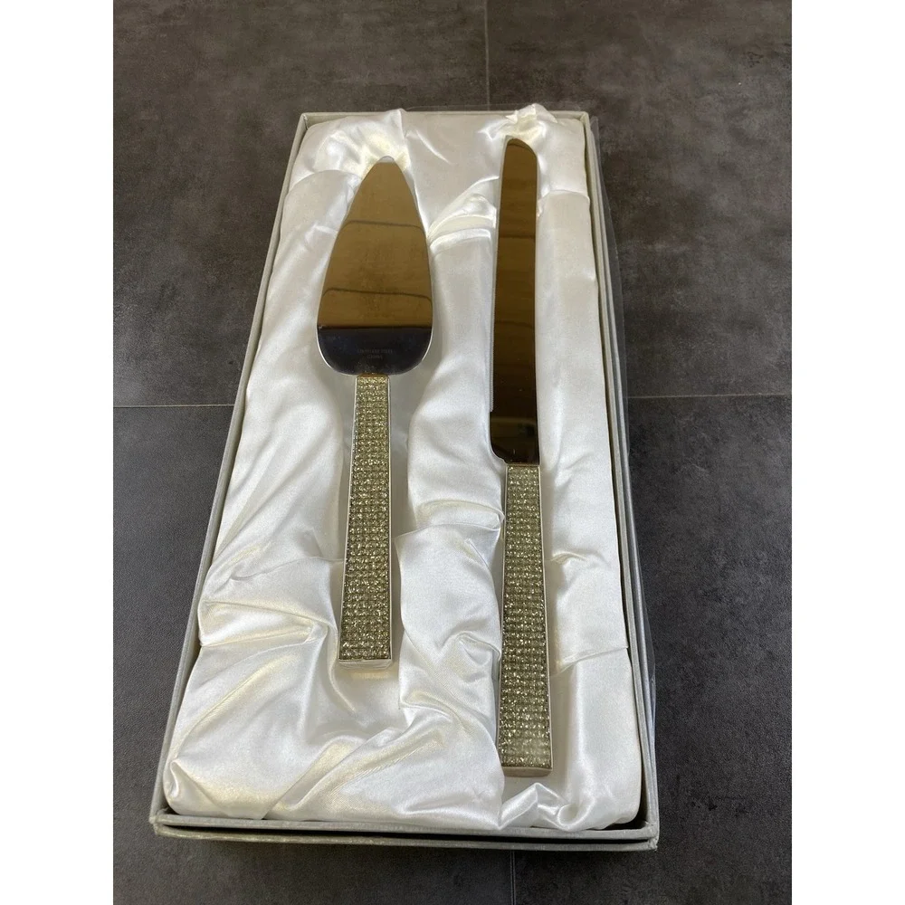 Wedding cake knife/server set-Rhinestones.new Open Box